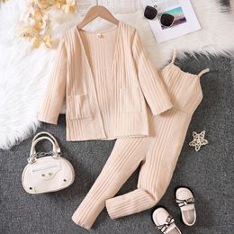 Girl Dresses 2024 Girls Dress Long Sleeve V Neck Pockets Beige Rompers Cute Designer Princess Vestido 18M-7T