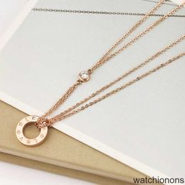 High Quality Luxury Necklace Rose Gold Double Layer Disc Card Diamond Digital Titanium Steel Clavicle Home Chain Set Simple and Elegant Woman