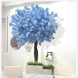 Decorative Flowers Artificial Light Blue Lilac Tree Jacaranda Cherry Blossom Restaurant El Lobby Mall Display Home Decoration