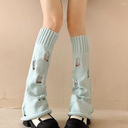 Women Socks Gothic Lolita Girls Broken Hole Hollow Out Knitted Sock Cover Y2k Porous Calf Sleeve Foot Covers