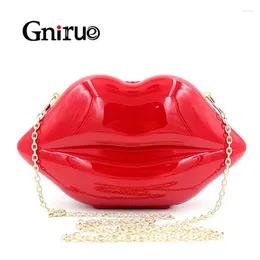 Evening Bags Personality Creative Sexy Red Lips Clutch Shoulder Crossboby Women Acrylic Wedding Party Handbags