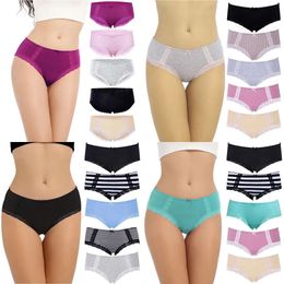 Panties Women's 5pcspack Cotton Women Underwear Solid Colours Mid Waist Panties Soft Striped Briefs Female Lingerie SXXL 231031