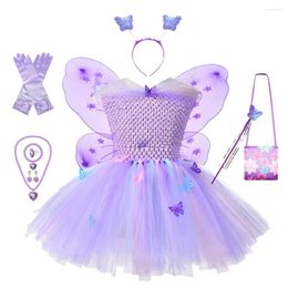Girl Dresses Fancy Girls Purple Butterfly Mesh Tutu Princess Tulle Dress Carnival Halloween Fairy Up Costume For Kids 2-10T