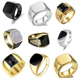 Metal Glossy Rings for Men Geometric Width Signet Square Finger Punk Style Fashion Ring Jewellery Accessories Whole Sale 240419