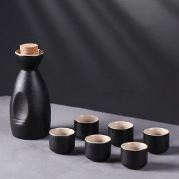 Tools Bar Tools Japanese Style Ceramic Sake Pot Cups Set Ornament Drinkware with 6 Crafts Gift for Cupboard Cabinet Tea Party Drawer Off