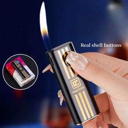 Hot Mini Cat's Eye Aluminum Case Open Flame Butane Without Gas Metal Lighter Silent Electronic Ignition Portable Lighter High-end Gift