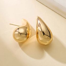 Vintage Gold Colour Plated Chunky Dome Drop Earrings for Women Glossy Stainless Steel Thick Teardrop Earring Jewellery Wholesale 240419