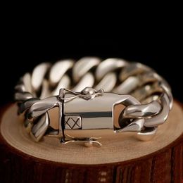 Chain Domineering Thick Cuban S925 Sterling Silver Bracelet Mens Trendy Punk Personality European and American Hip Hop Wide Version d240419