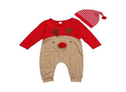 2Pcs Newborn Baby Boys Girl Christmas Rompers Long Sleeve Deer Romper Jumpsuit Hat Sleepwear Party Costume Baby Clothes 2010277330579