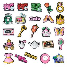Anime charms wholesale childhood memories pink princess funny gift cartoon charms shoe accessories pvc decoration buckle soft rubber clog charms