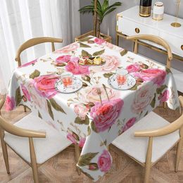 Table Cloth Pink Rose Square Tablecloth Oil And Spill Resistant Easy To Clean Elastic Edge Cover