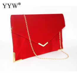 Clutches Classic Elegant Suede Envelope Clutch Bag for Women 2019 Black Shoulder Bags With Chain Strap Messenger Purse Clutch Solid Colour