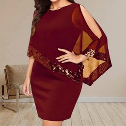 Casual Dresses Elegant Sequined Plus Size For Women Sexy Off Shoulder Overlay Asymmetric Chiffon Party Solid Formal Vestidos