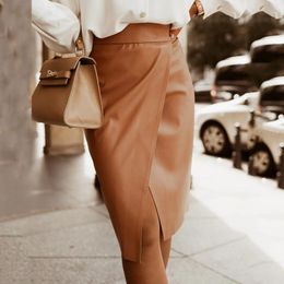 Skirts Cute For Women Women's Elegant High Waist Wrap PU Leather Midi Skirt Elastic Bed Full Size