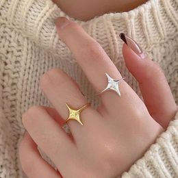 Cluster Rings 925 Silver Open Finger Ring Cross Star Golden Simple Geometric Punk Stackable For Women Girl Jewellery Gift Dropship Wholesale