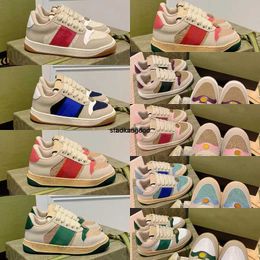 Designer Kids Shoes Children Boys Girls Sneakers Dirty Leather Shoes Blue Red Web Stripe Trainer Lace Up Canvas Flats Vintage Classic Runner Trainers