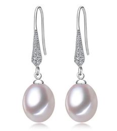 89mm White Pink Purple 100 Natural Freshwater Pearl Drop Earrings 925 Silver Zircon Jewelry for Women1263789