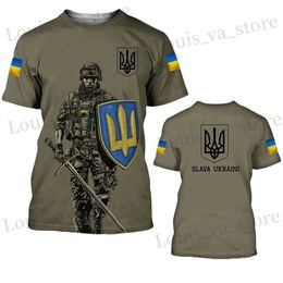 Men's T-Shirts Ukraine Flag Shirt Mens T-shirt Tops Ukrainian Army Camouflage Short Slve Jersey Summer O-Neck Oversized Strtwear Male Ts T240419