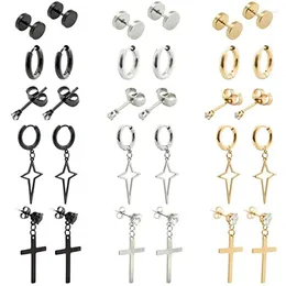 Stud Earrings 15 Pairs Of Punk Stainless Steel Cross Set Ring Rock Pendant For Men And Women