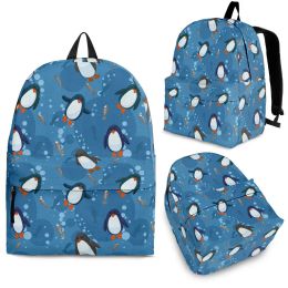Backpacks YIKELUO Cute Cartoon Penguin Backpack Undersea Bio Print Blue Durable Brand Student Textbook Knapsack Animal Leisure Bag