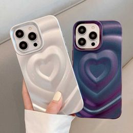 Cell Phone Cases Wave Heart Case for iPhone 15 13 14 12 Pro Max 11 phone case with curved soft bumper shock-absorbing rear cover solid Colour Coque J240418