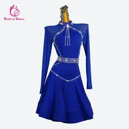 Stage Wear Blue Latin Dance Skirt Women Competition Dress 2024 Cabaret Outfit Clothes For Line Sport Party Ballroom Elegant Girls Suit Prom