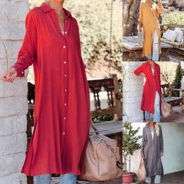 Casual Dresses Women Long Shirt Dress Fashion Muslim Abaya Sundress Robe Femme Solid Lapel Neck Sleeve Kaftan Vestido Islamic Cloth