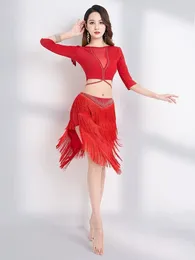Stage Wear Sexy Drilling Tassel Dress High-end Suit Oriental Dance Costume