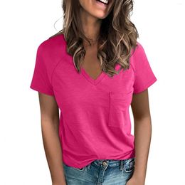 Women's T Shirts Fashion Solid Colour V Neck Loose Button Short Sleeved T-Shirt Top Women Blouse 2024 Shirt For Y2k Cloth