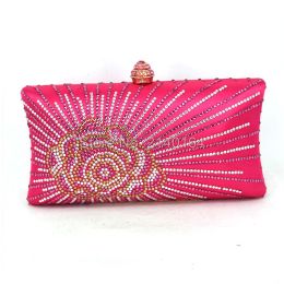 Clutches Luxury Fushcia Crystal Clutch Evening Bag Fashion sparkly Cheap Diamond Wedding Party Clutch banquet Bag soiree pochette Purse