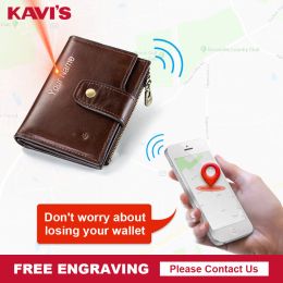 Wallets Kavis Rfid Men Smart Wallet Genuine Leather with Alarm Gps Bluetooth Tracker Male Card Holder Purse High Quality Design Wallets