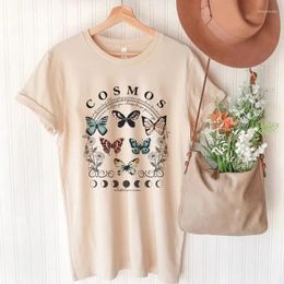 Women's T Shirts Cosmos Butterfly Planet Print Women Shirt Harajuku Aesthetic White Graphic Tee Cotton Short Sleeve Funny Female Tops