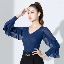 Stage Wear Latin Dance Dress Female Adult National Standard Friendship Modern Long Sleeved Jumpsuit Top Performance