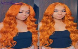 Orange Ginger Colour 13x6 Front Pre Plucked Brazilian Wavy Human Hair Glueless 180 Density Remy Lace Frontal Wigs3467240