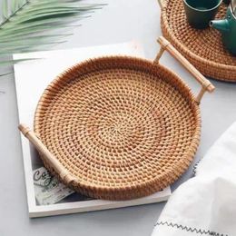 Plates Smooth Edge Tightly Woven Breakfast Display Wicker Fruit Tray For Household
