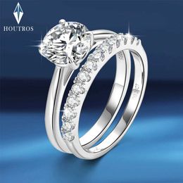 Wedding Rings 925 Sterling Silver Moissanite Couple Rings for Women Classic Engagement Moissanite Diamond Row Rings Wedding Band Jewellery Set 240419