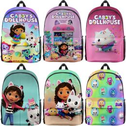 Backpacks New Cartoon Gabby's Dollhous Backpack Girls Boys Schoolbag 3D Print Gabby Cats Bookbag Mochila Kawaii Bagpack Children Backpacks