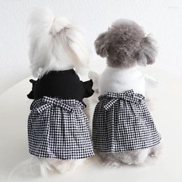 Dog Apparel XS-XL Black White Plaid Cotton Dress Spring Autumn Knitted Pet One Piece Small Medium Cat Sweaters