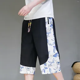 Men's Pants Seven Point Slim Straight Trousers Printing Summer Slacks Tie Thin Outdoor Holiday Casual Pant For Men