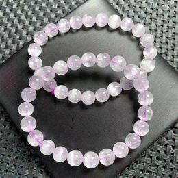 Link Bracelets 8mm Natural Kunzite Bracelet Crystal Round Bead Stretch Healing Gemstone Birthday Present 1PCS