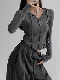 Crop Tops Women T-shirts Hooded Sweatshirt Long Sleeve Tees Y2k Clothes Korean Casual Woman Tshirts Poleron Mujer 240403