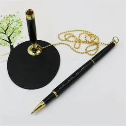 Metal Rollerball Pen With Base Fix On Table Counter Liquid Ink Chain Finance Banking Gel Holder