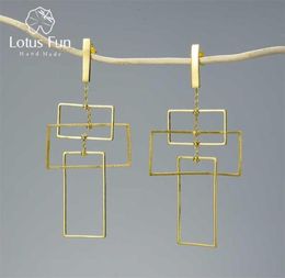 Lotus Fun Real 925 Sterling Silver Fine Jewellery Fashion Elements 18K Gold Geometic Rectangular Design Dangle Earrings for Women 221766927