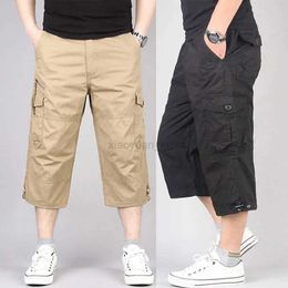 Men's Shorts Summer Mens Casual Cotton Cargo Shorts Overalls Long Length Multi Pocket Hot breeches Military Pants Male Cropped Pants 240419 240419