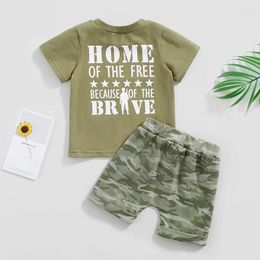 Clothing Sets 0-4T Kid Baby Boys 4th Of July Outfits Short Sleeve Top Drawstring Bottoms Set Flag Shirt Camouflage Shorts