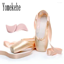 Dance Shoes Pointe Ballet Satin Upper With Ribbon Girls Women's Pink Professional Dancing Toe Pads