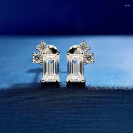 Stud Earrings Spring Qiaoer 925 Sterling Silver Emerald Cut High Carbon Diamond Gemstone Ear Studs Gift Jewellery For Women