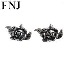 Stud Earrings FNJ Rose Flower 925 Silver Original Pure S925 Sterling Earring For Women Jewellery