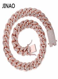 JINAO 14mm Iced Out Chain Zircon Miami Men Cuban Link Necklace Copper Choker Bling Hip Hop Jewellery Gold Rosegold 16300390399446396