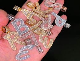 Iced Out Baguette Initials Letters Hip Hop Pendant Chain Gold Silver Bling Zirconia Men Hip Hop Pendant Jewellery de18621847